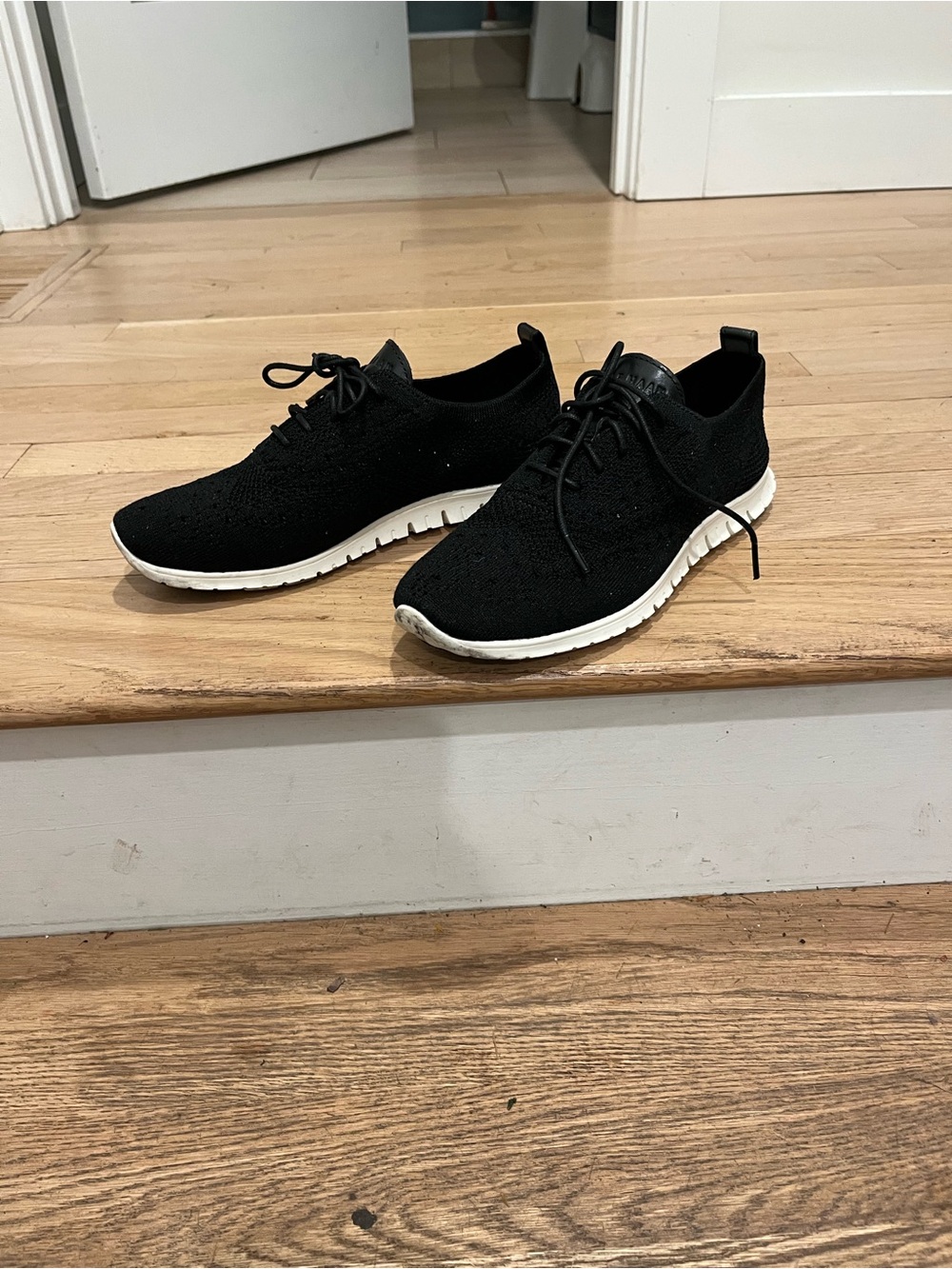 Cole Haan Black Knit Lace-Up Sneakers with White Soles